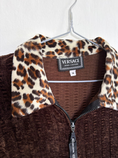 Vintage Versace Brown Zip Jacket With Leopard Collar — additional view 7
