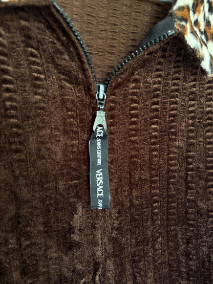 Vintage Versace Brown Zip Jacket With Leopard Collar — additional view 6