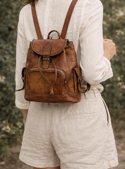 Vintage Brown Leather Bohemian Backpack