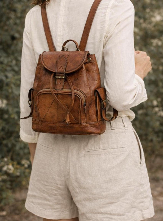 Vintage Brown Leather Bohemian Backpack