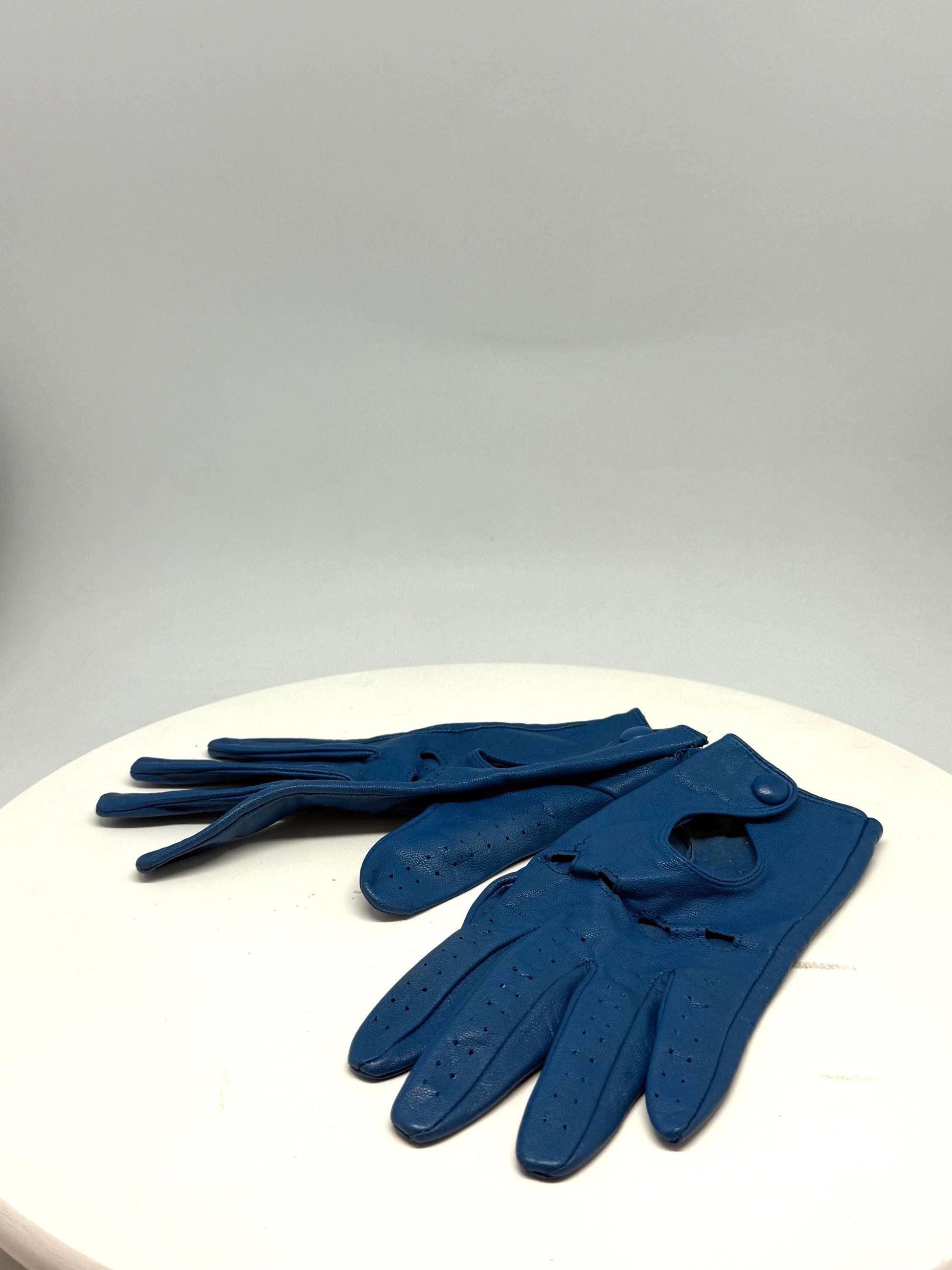 Vintage Blue Leather Driving Gloves
