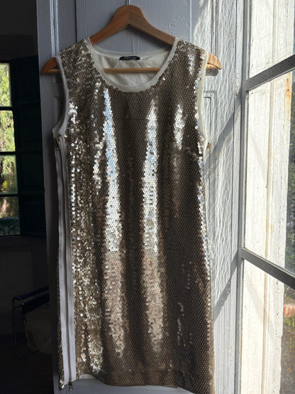 Morgan de Toi gold glitter dress, y2k glam Lindsay Lohan, party evening wear, XS