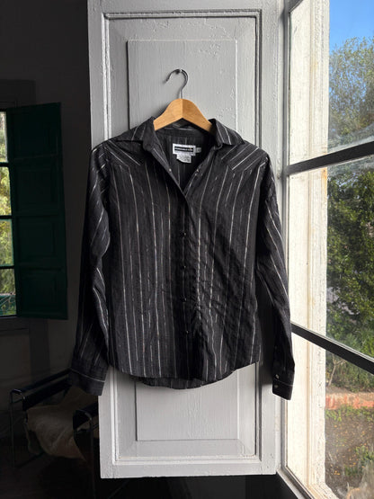 Vintage Western Black Blouse With Glitter Stripe — detail