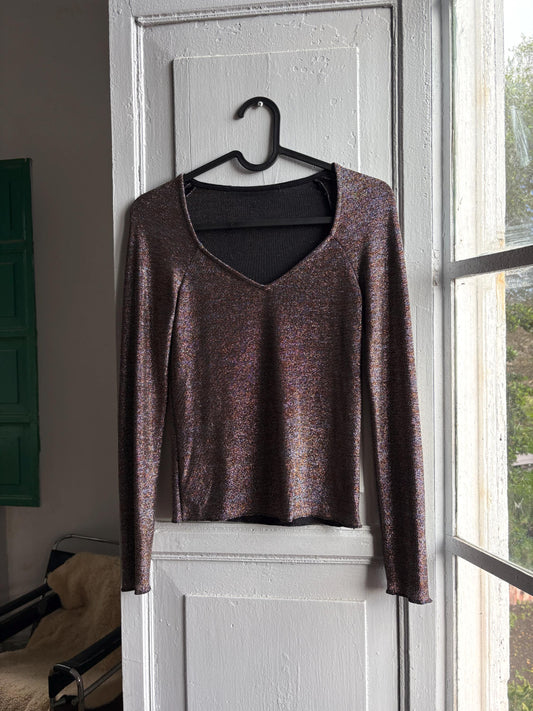 Vintage Silver Glitter Y2K Party Shirt — detail