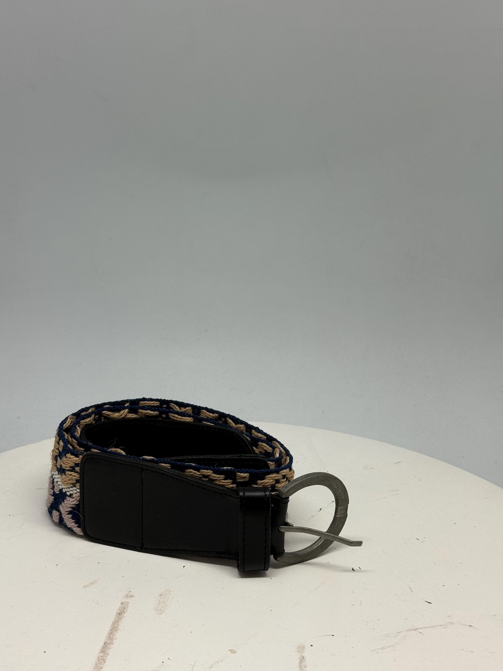 Boho Woven Fabric Belt In Blue Beige — fabric close-up