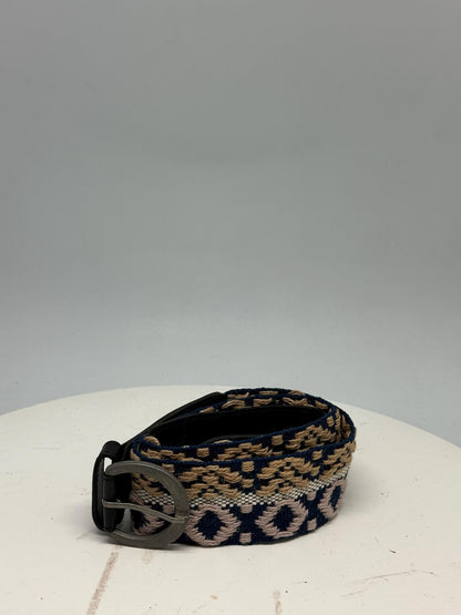Boho Woven Fabric Belt In Blue Beige — back view