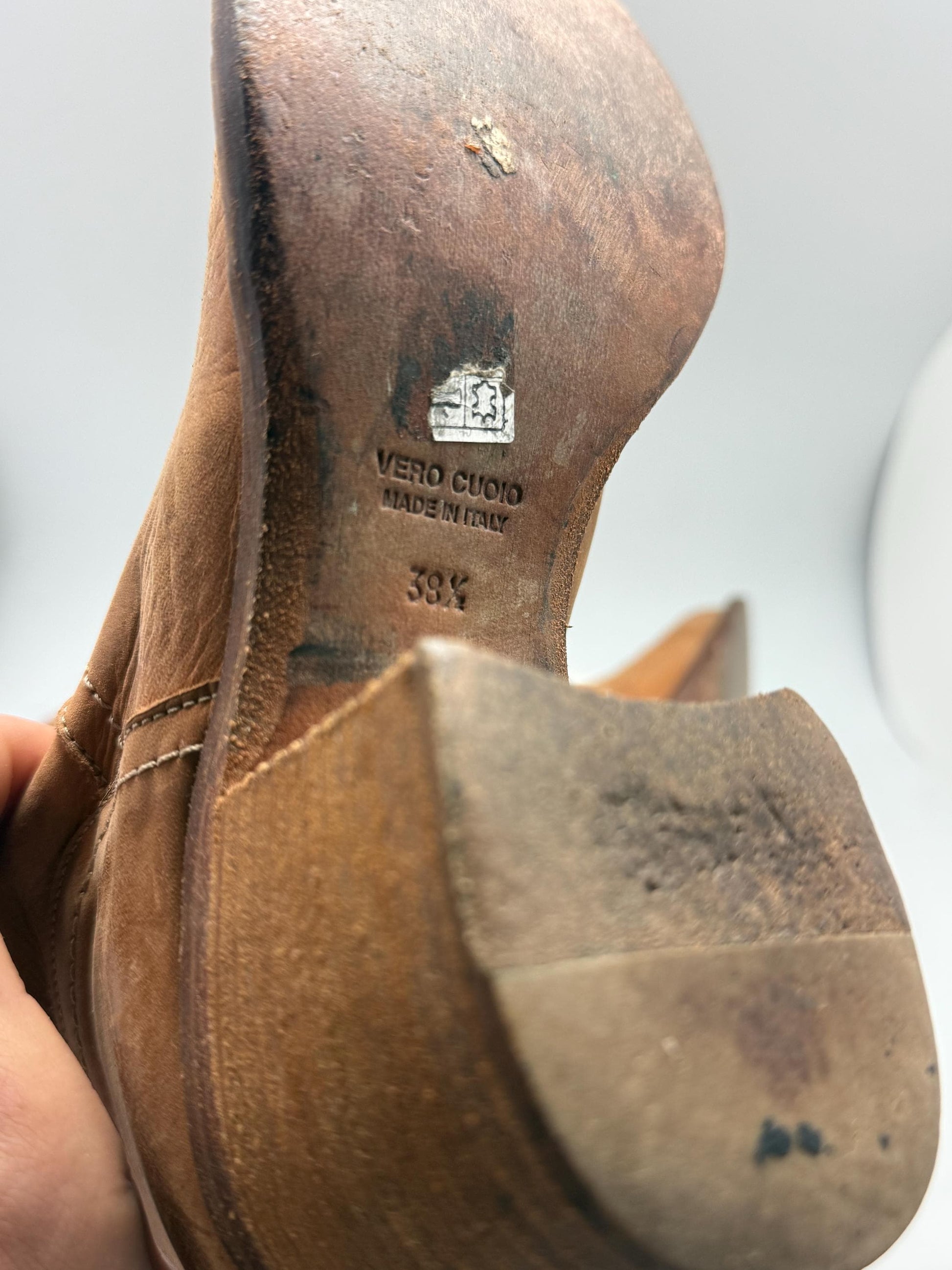 Tan Leather Vintage 70s Block Heel Booties — additional view 10