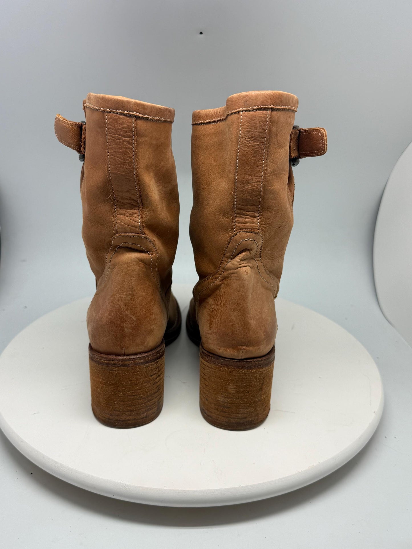 Tan Leather Vintage 70s Block Heel Booties — additional view 7