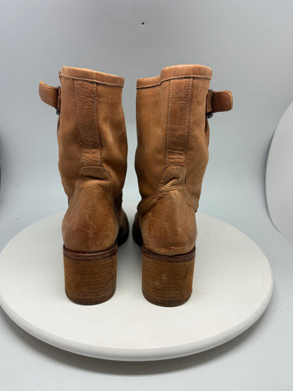 Tan Leather Vintage 70s Block Heel Booties — additional view 7