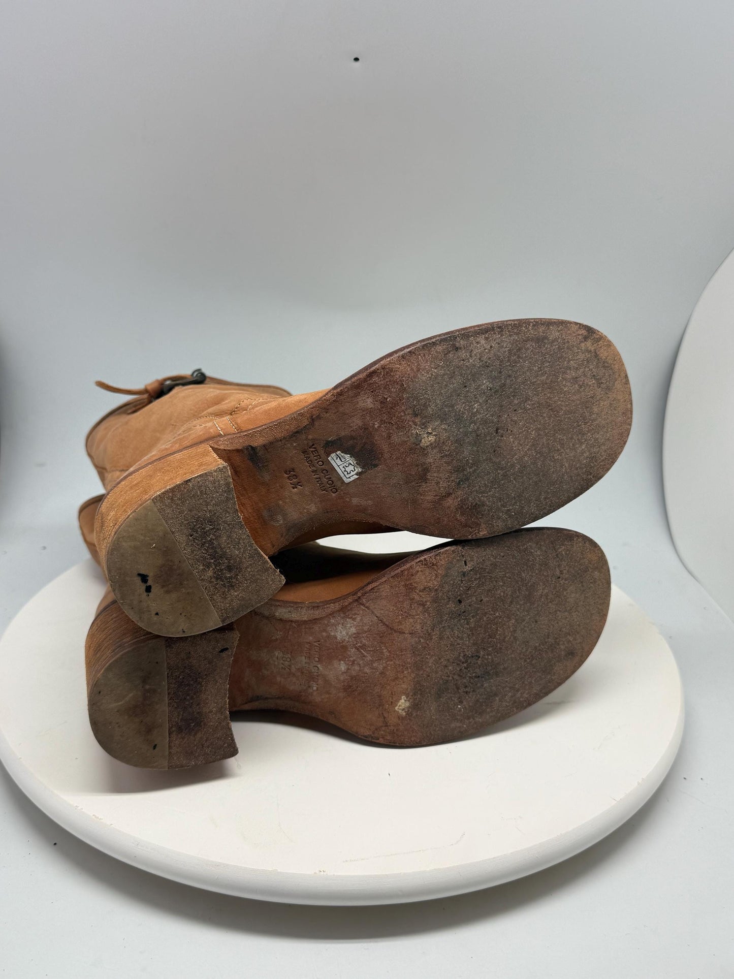 Tan Leather Vintage 70s Block Heel Booties — additional view 9