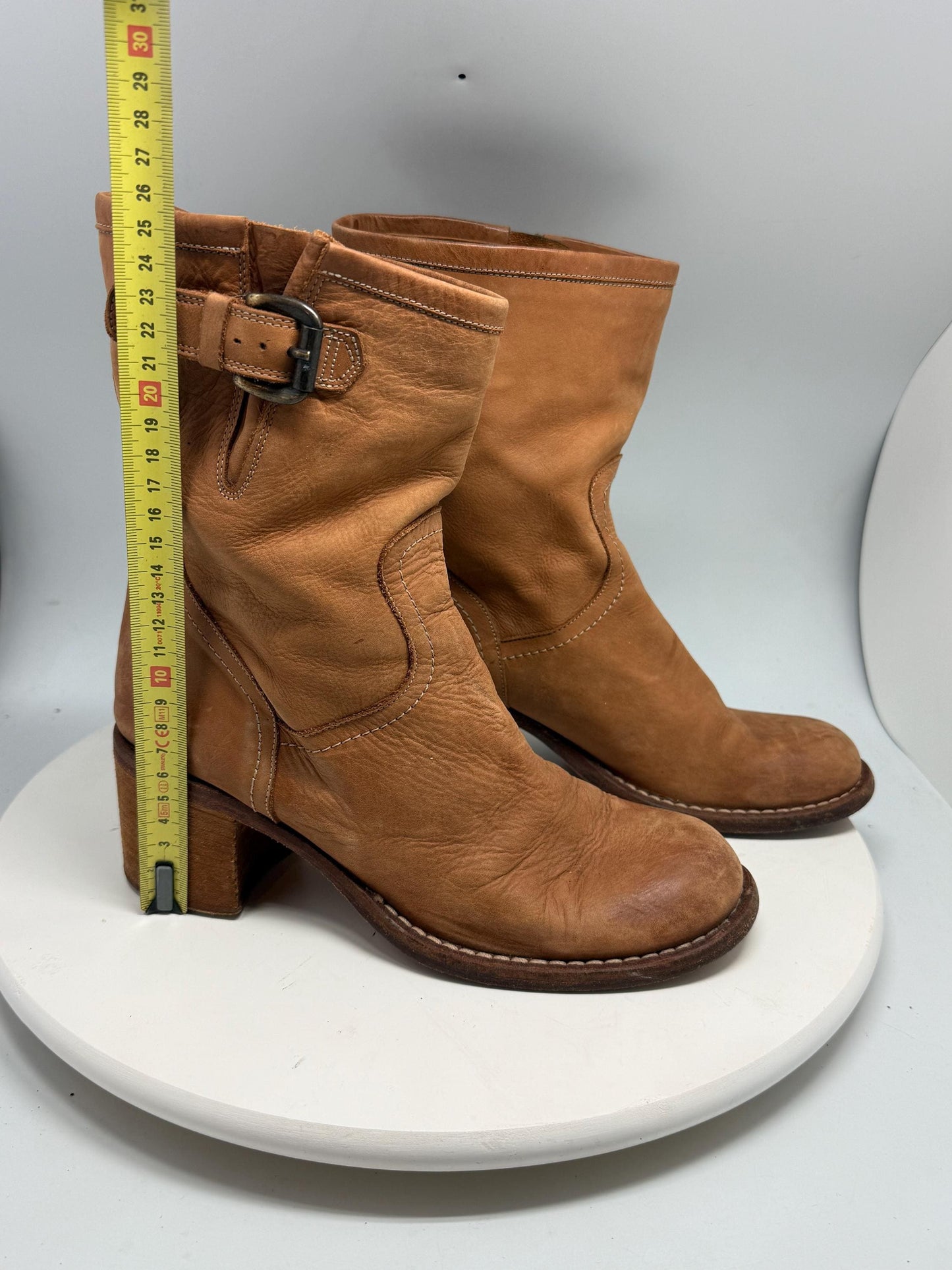 Tan Leather Vintage 70s Block Heel Booties — additional view 11