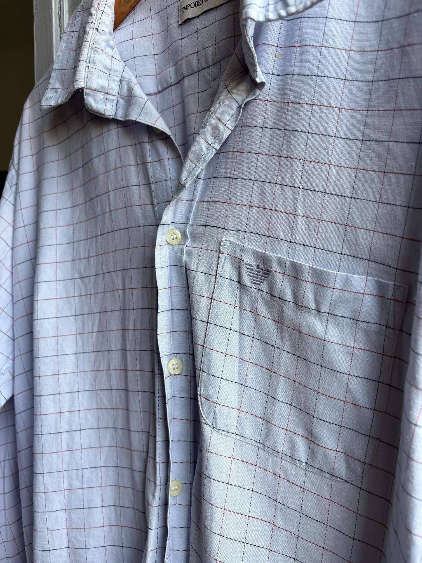 Emporio Armani Light Blue Plaid Cotton Shirt — additional view 7