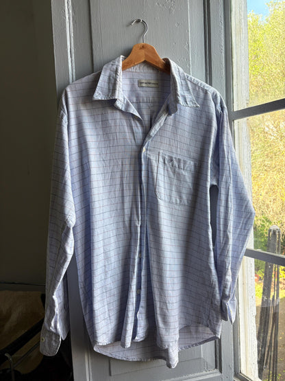 Emporio Armani Light Blue Plaid Cotton Shirt — detail