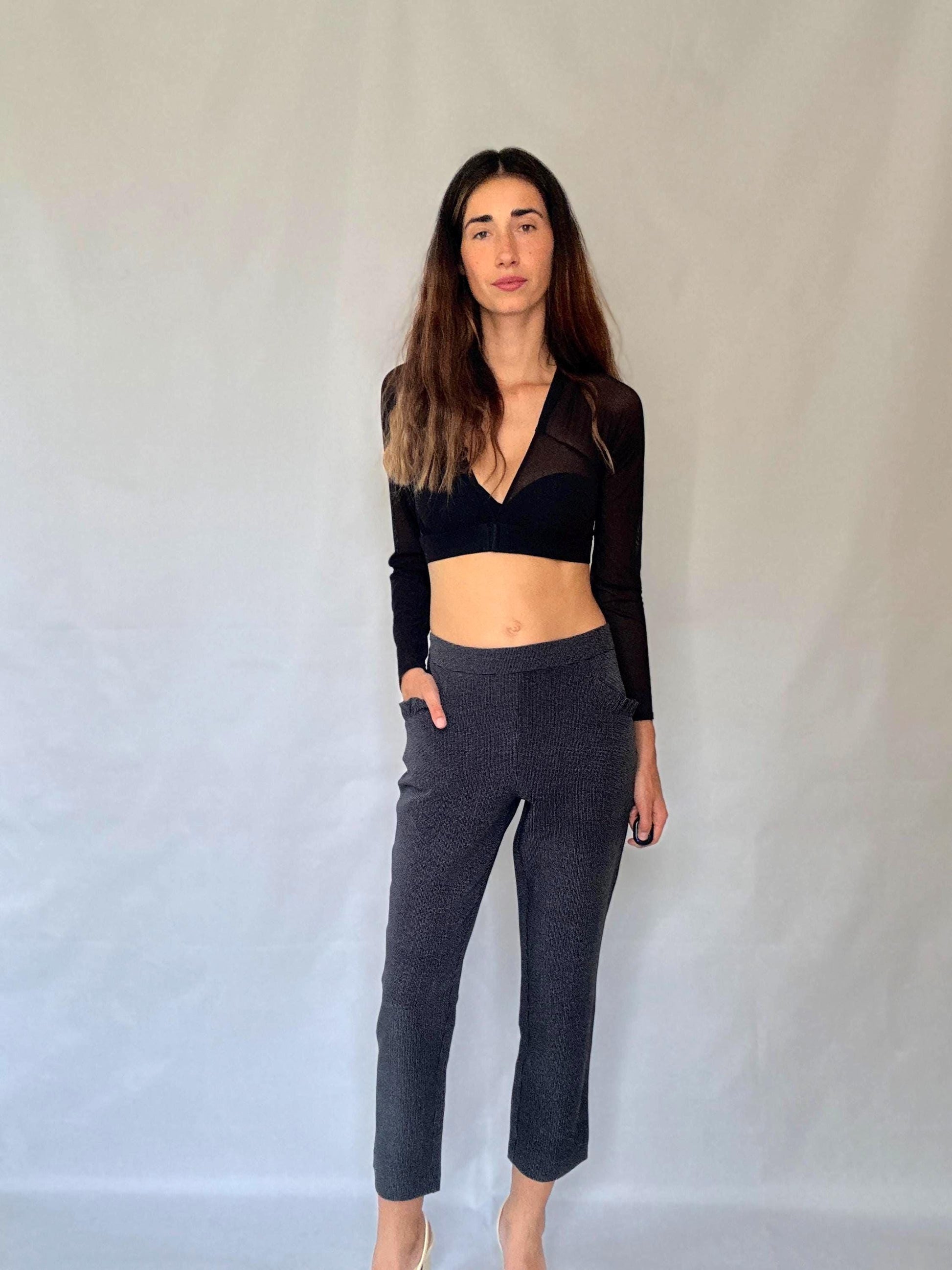 Grey Micro Check Stretch Trousers