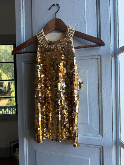 Gold Sequin Halter Neck Top — fabric close-up
