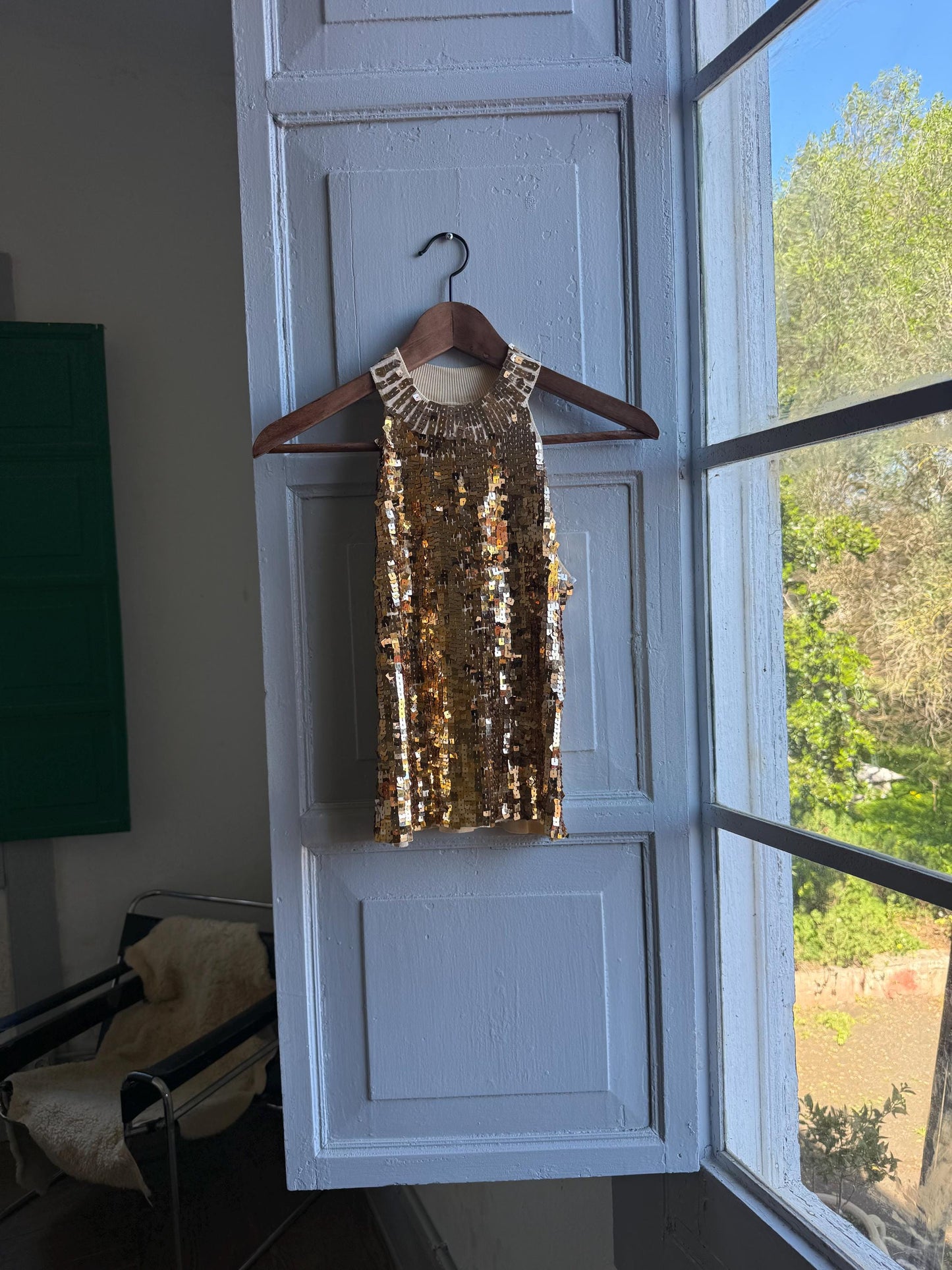 Gold Sequin Halter Neck Top — back view