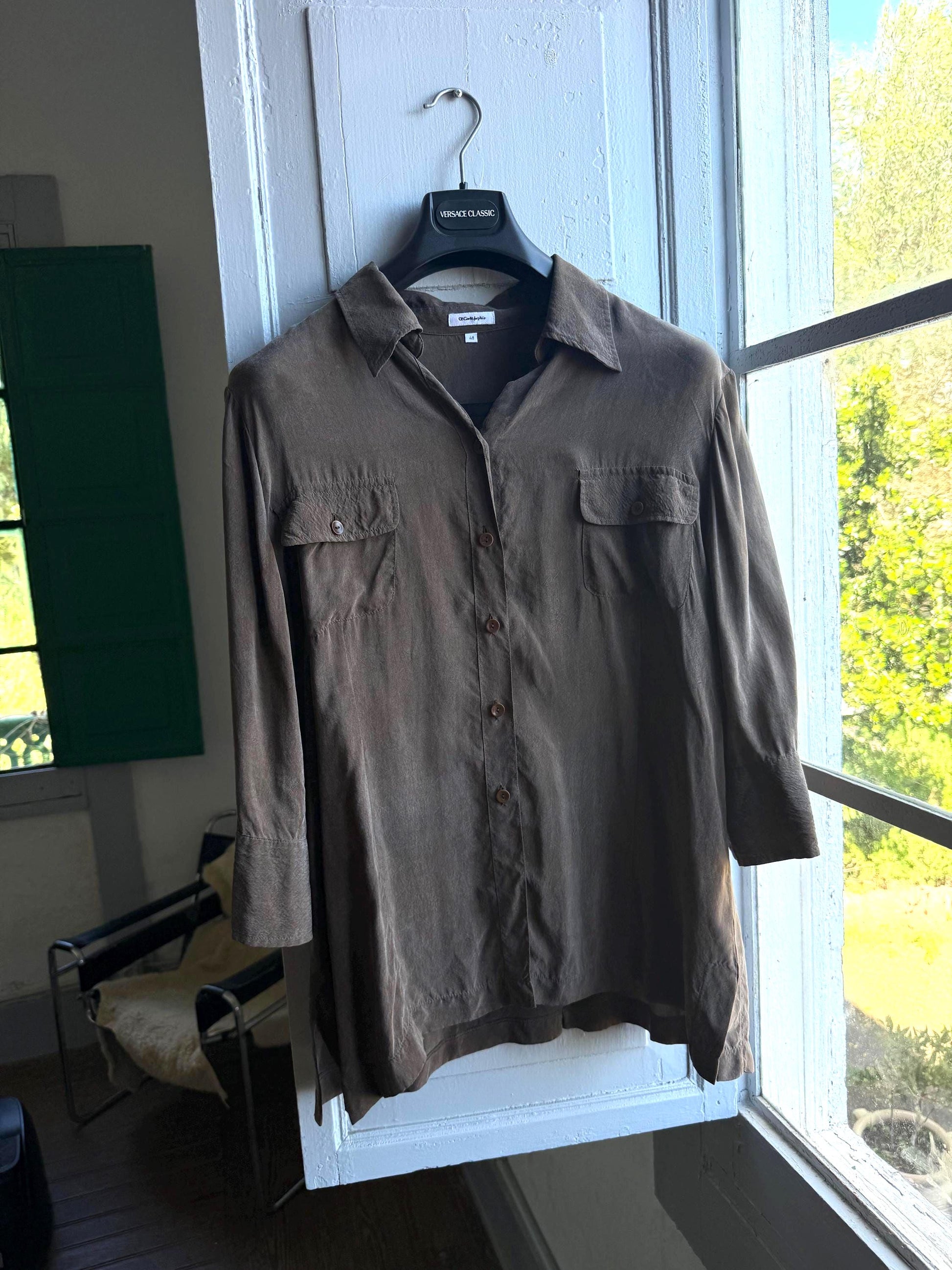 Vintage Chocolate Brown Cupro Blouse — detail