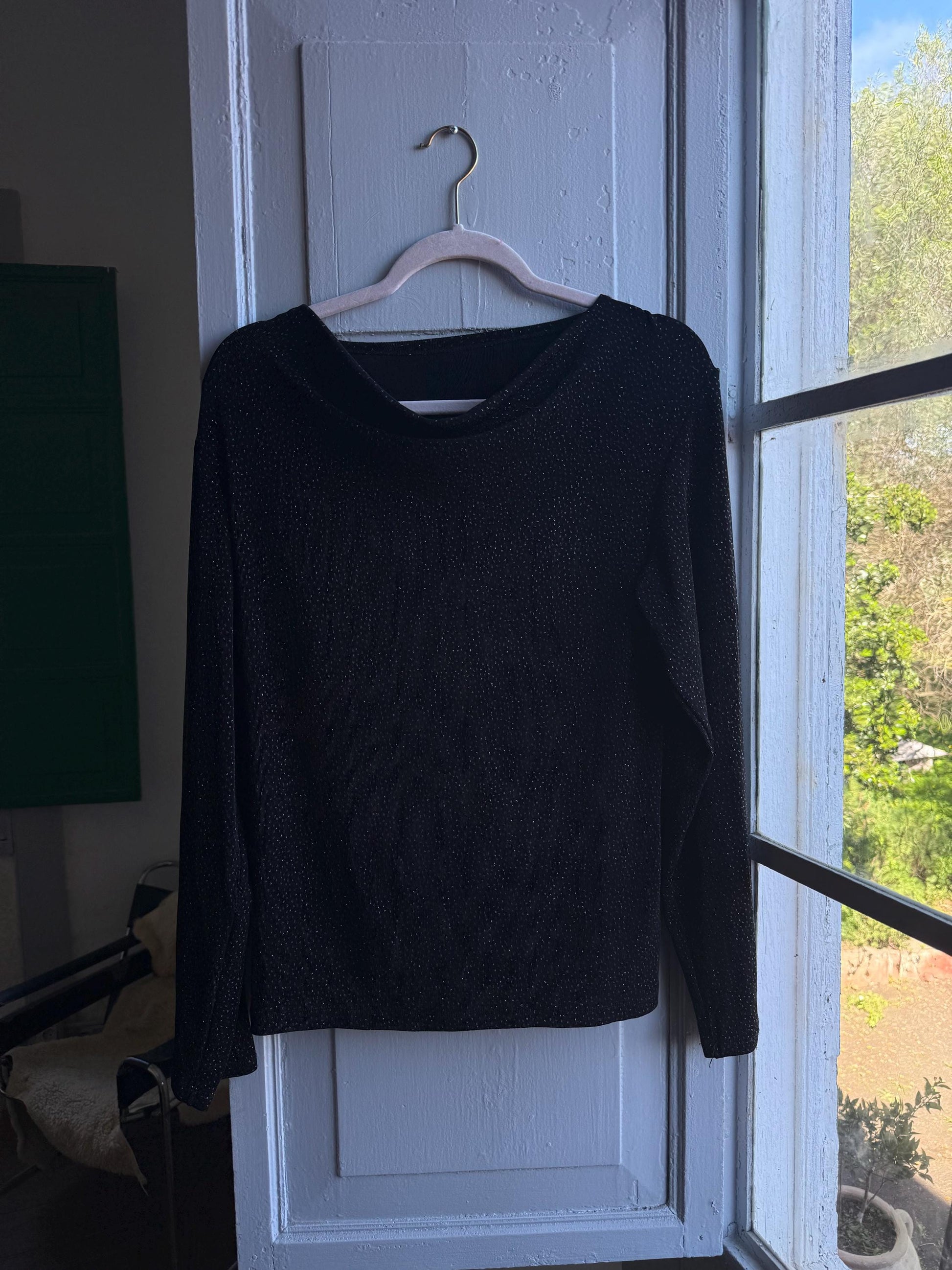 Vintage Black Sparkly Disco Shirt — back view