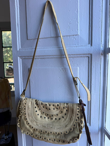 Beige Scalloped Leather Shoulder Bag — additional view 11