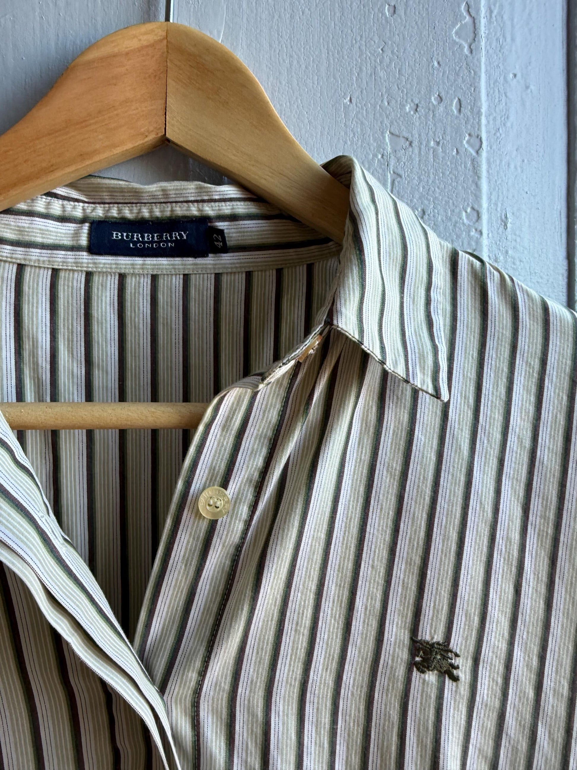 Vintage Burberry Striped Cotton Blouse — fabric close-up
