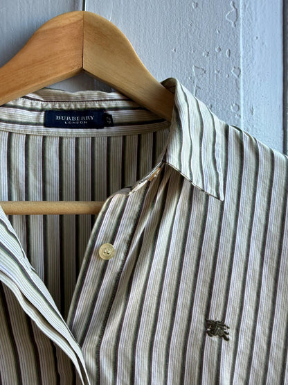 Vintage Burberry Striped Cotton Blouse — fabric close-up