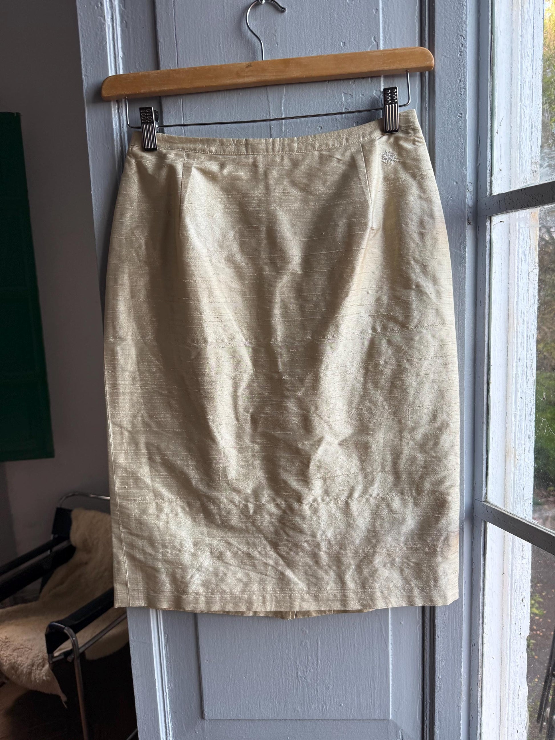 Vintage Burberry Silk Champagne Pencil Skirt — back view