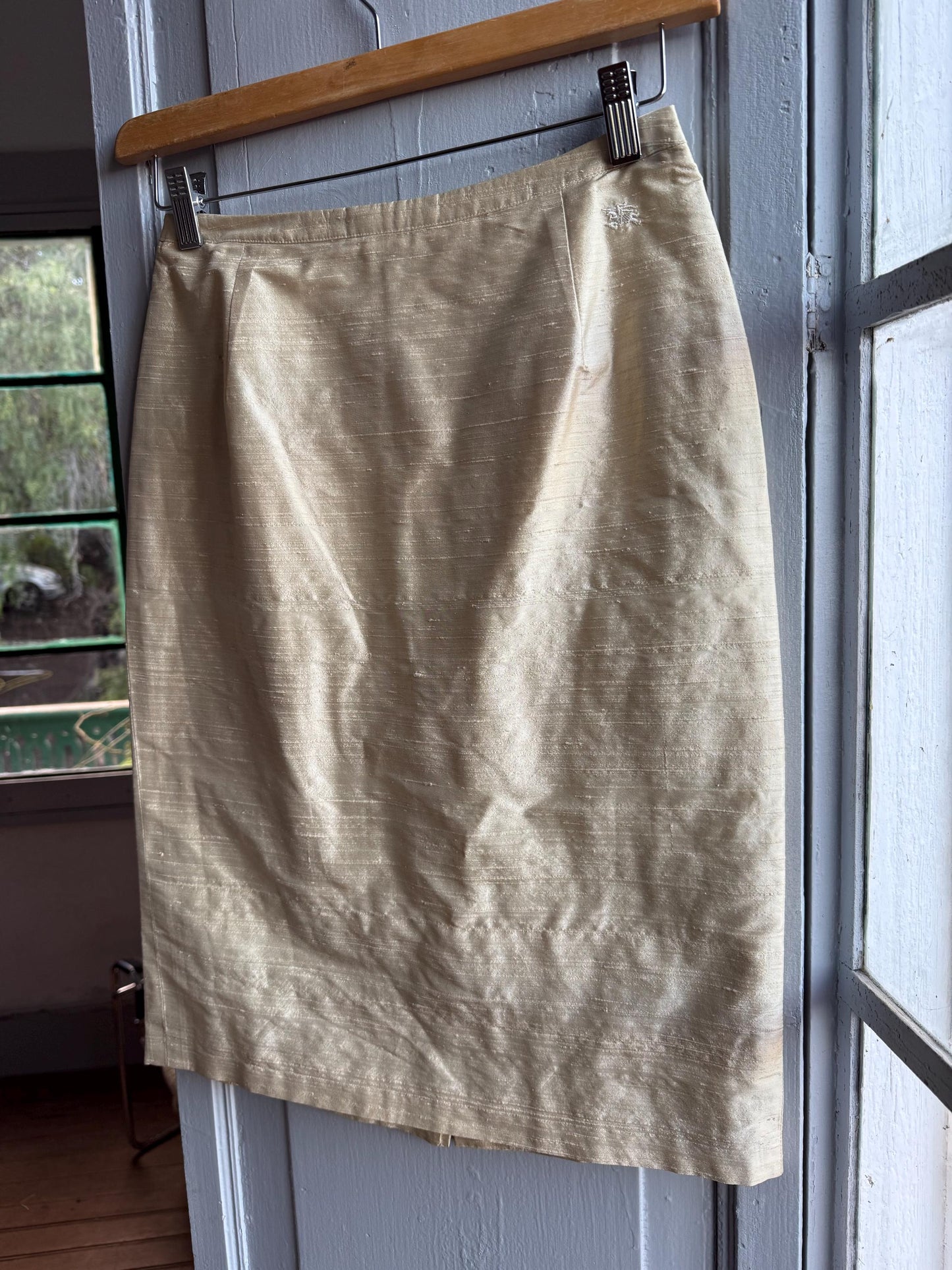 Vintage Burberry Silk Champagne Pencil Skirt — additional view 5