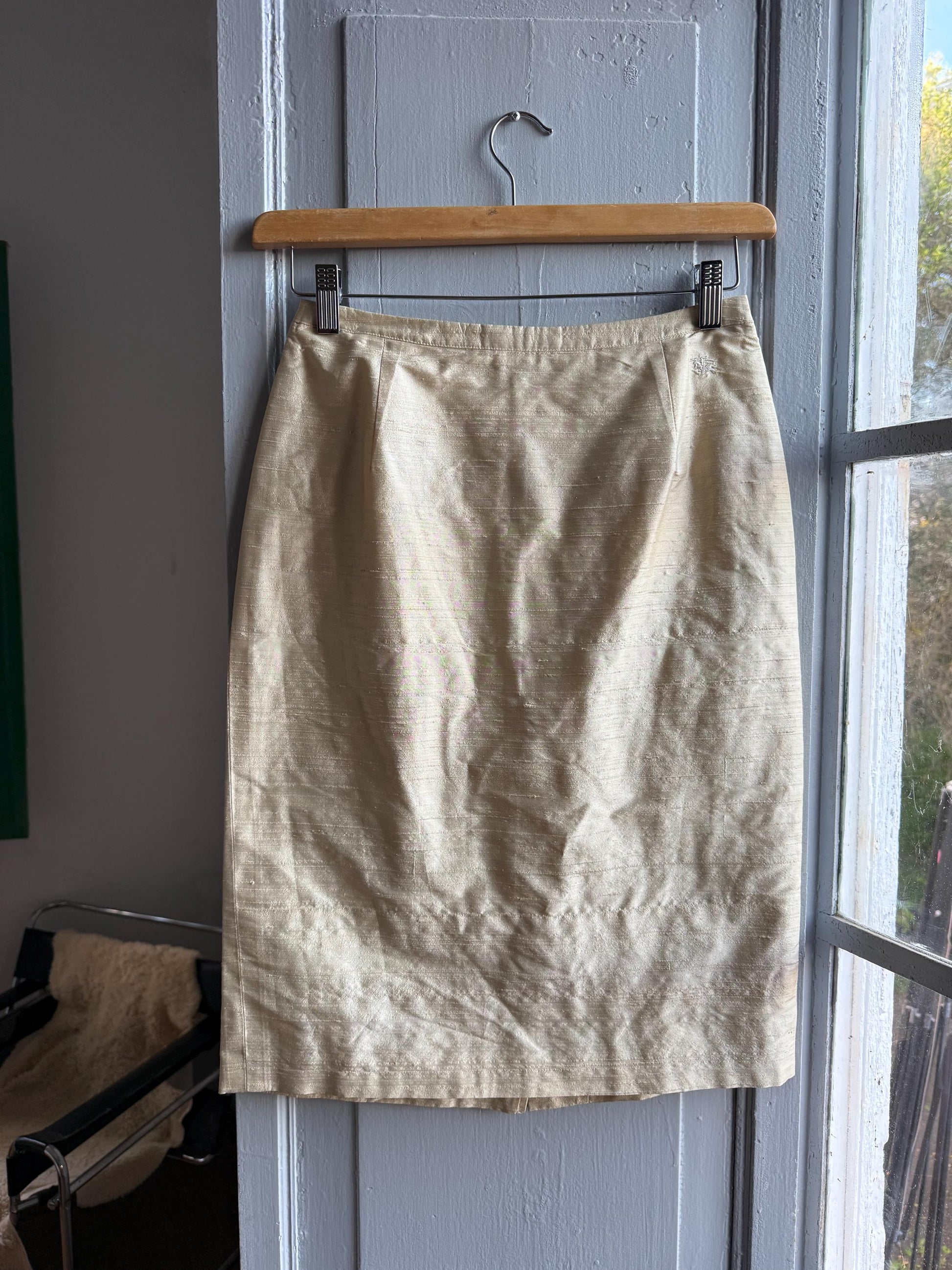 Vintage Burberry Silk Champagne Pencil Skirt — additional view 11