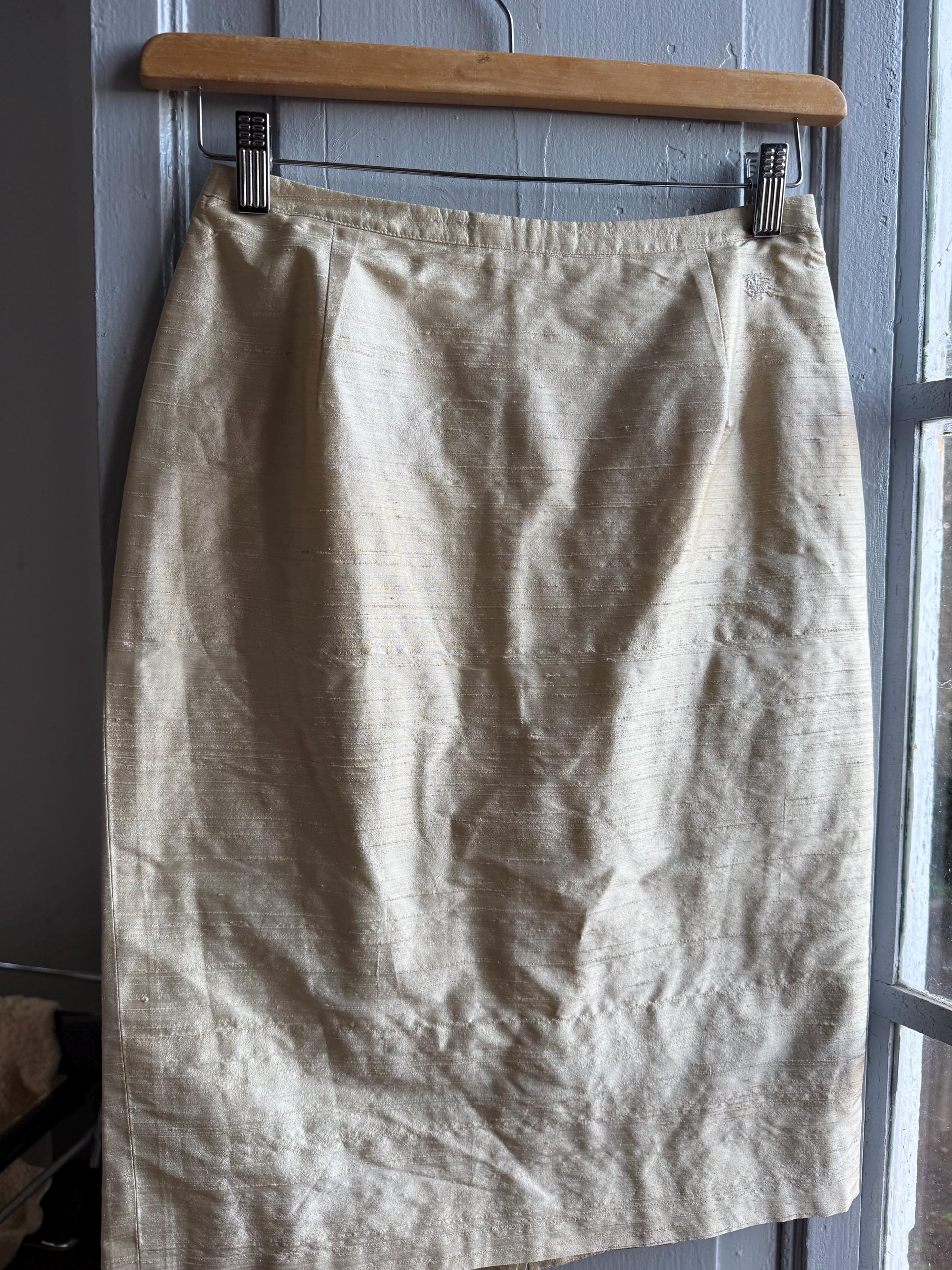 Vintage Burberry Silk Champagne Pencil Skirt — additional view 10