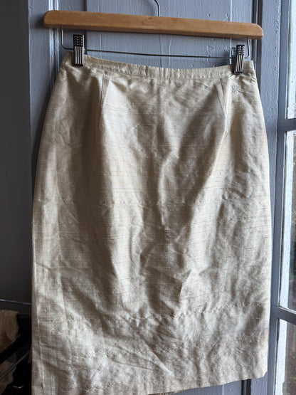 Vintage Burberry Silk Champagne Pencil Skirt — additional view 10