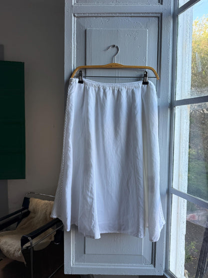 Cottagecore White Linen Blend Midi Skirt — fabric close-up