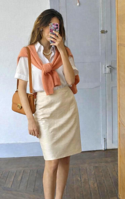 Vintage Burberry Silk Champagne Pencil Skirt