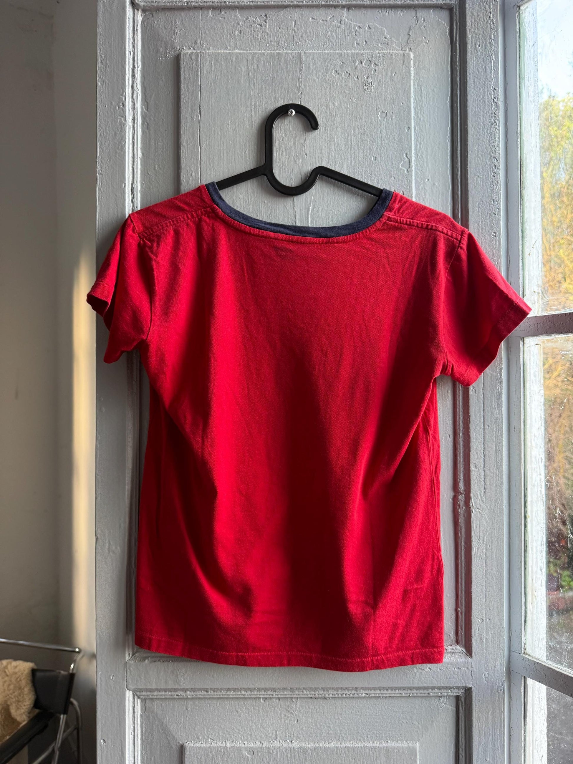 Ralph Lauren Sport red tee, 100% cotton v neck polo, XS