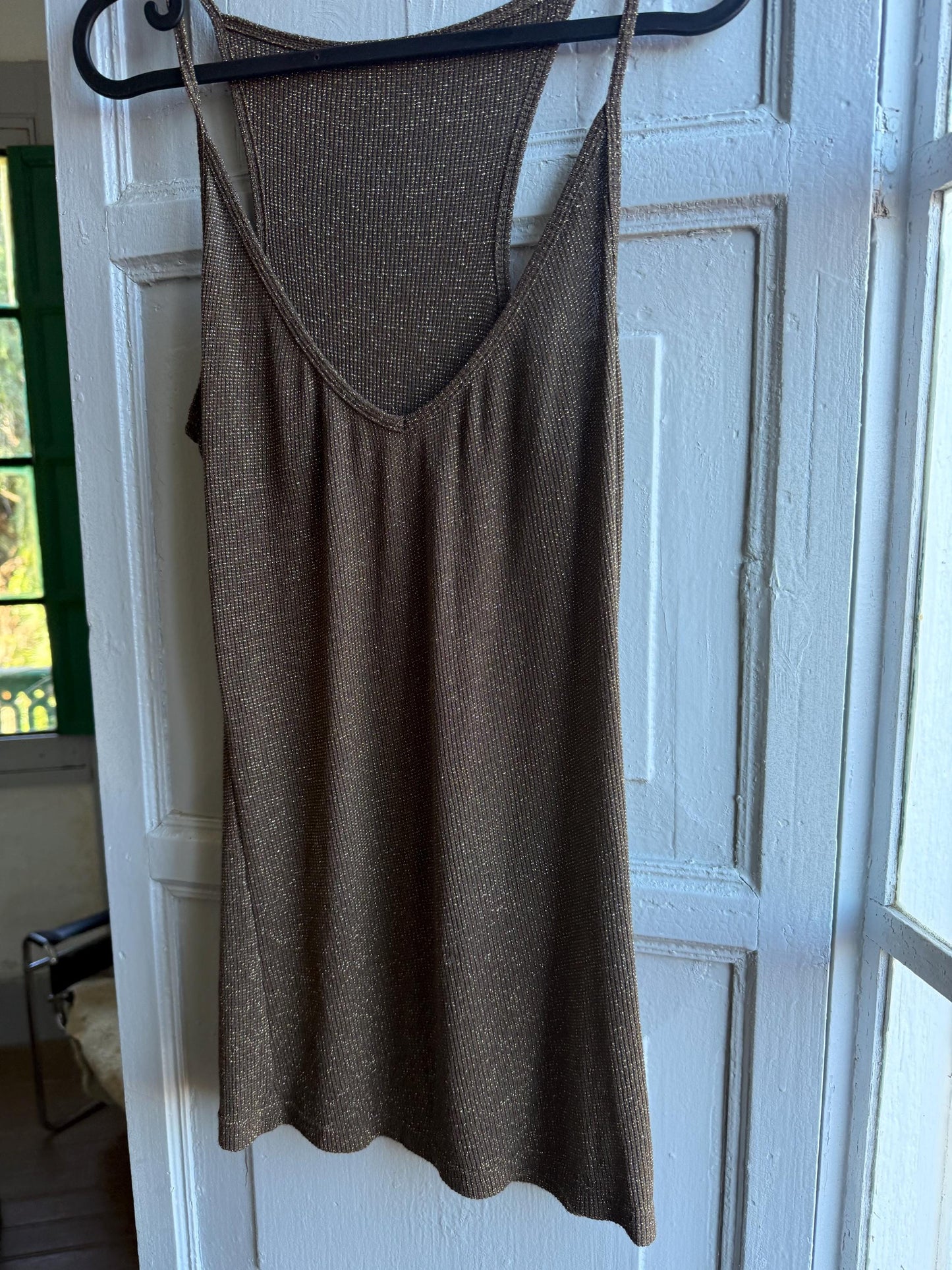 Vintage Brown Shimmer Camisole — fabric close-up