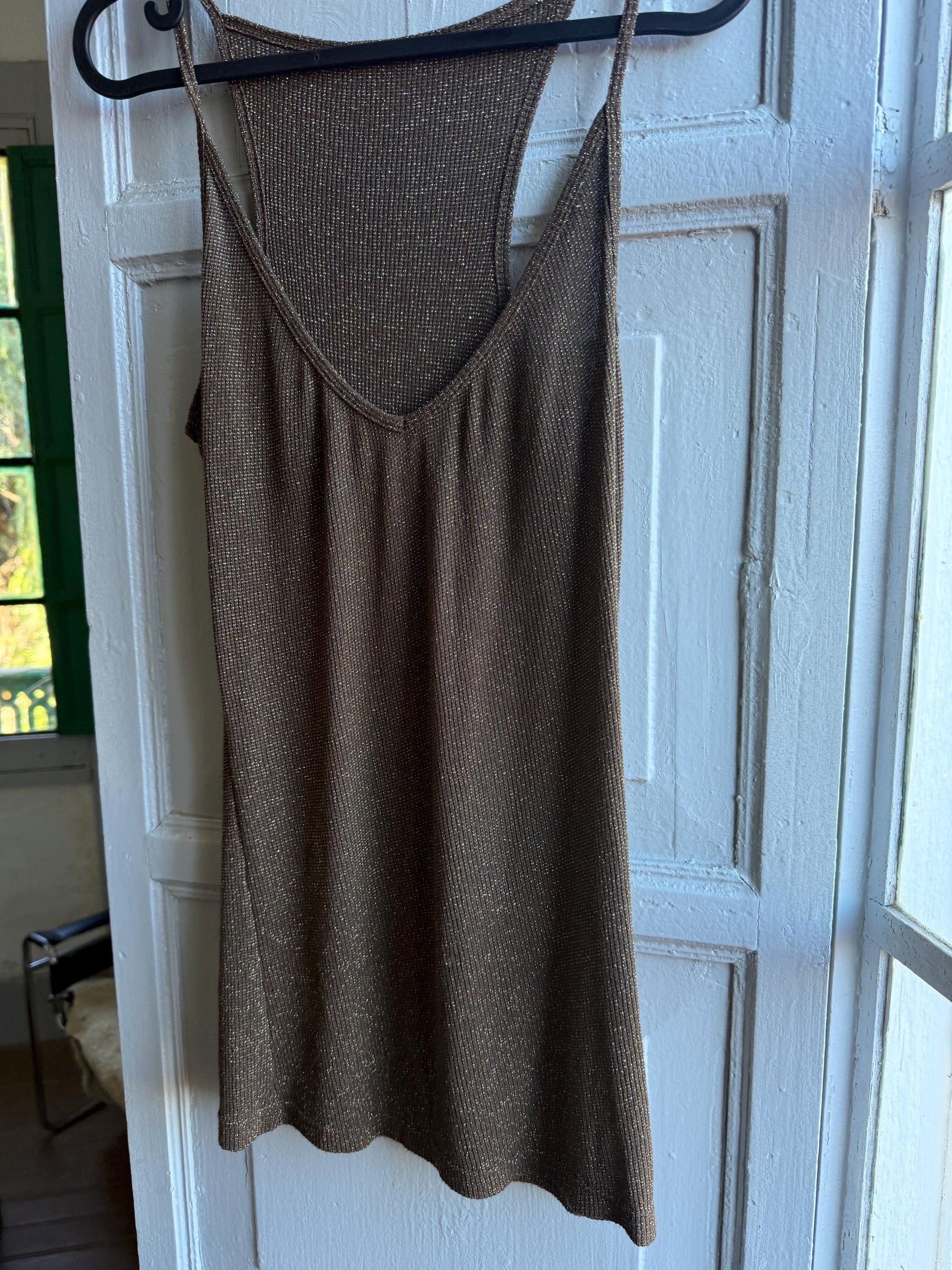 Vintage Brown Shimmer Camisole — fabric close-up
