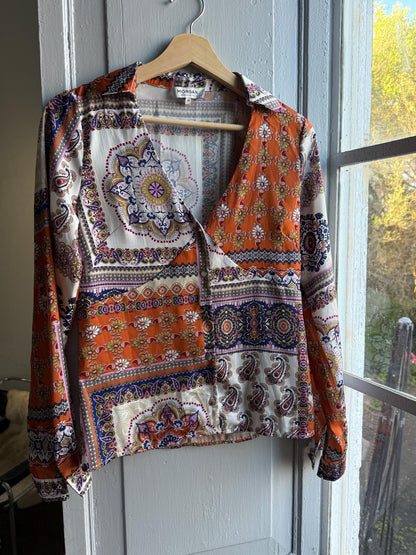 Colourful Floral Print Women's Blouse — fabric close-up