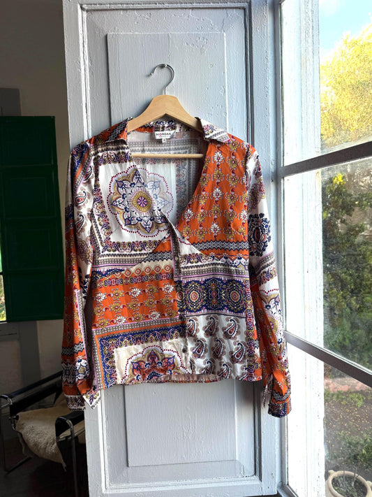 Colourful floral print woman top, Paisley geometric shirt, Morgan de toi blouse, S