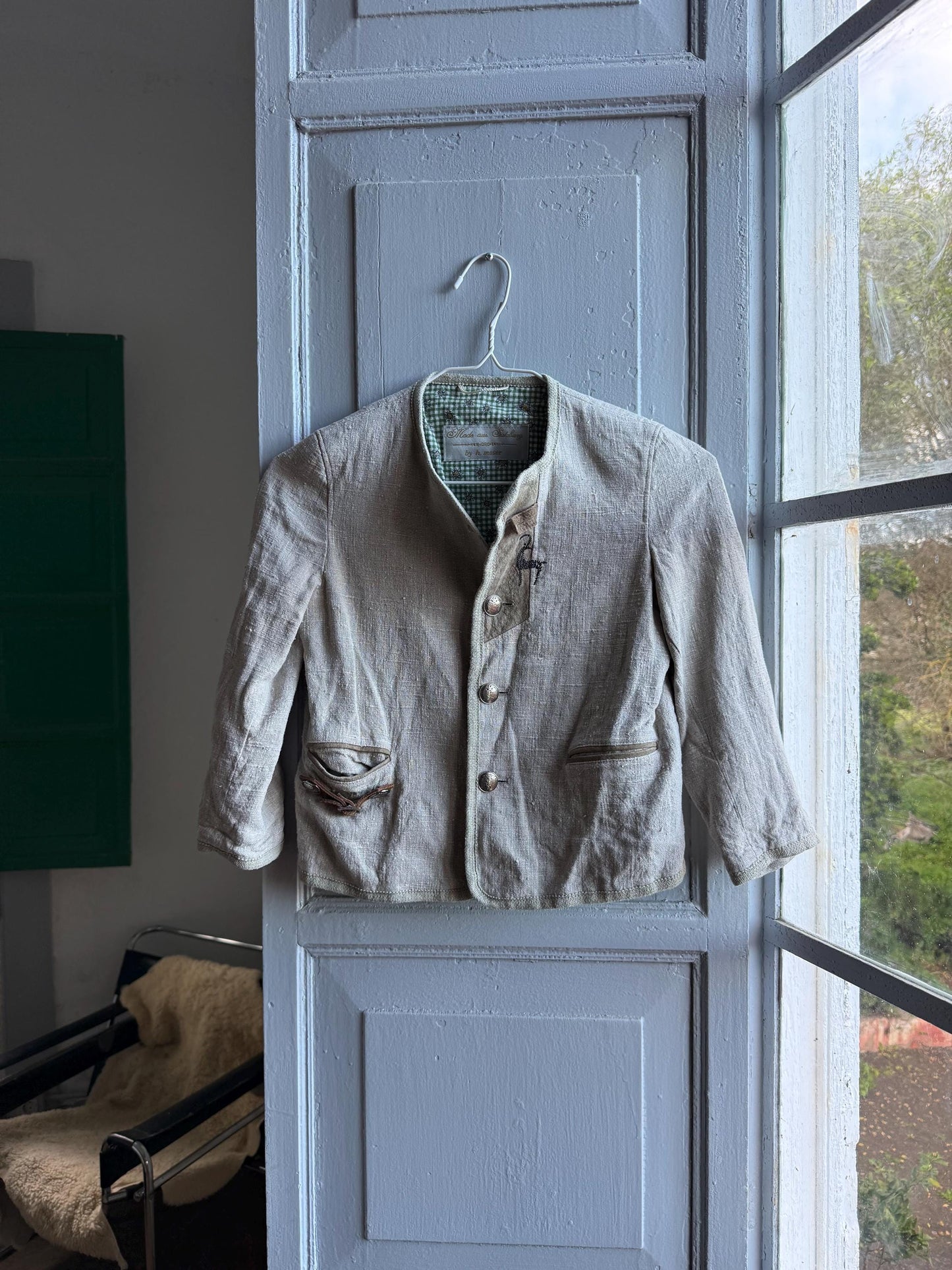Vintage Linen Jacket for Kids — fabric close-up
