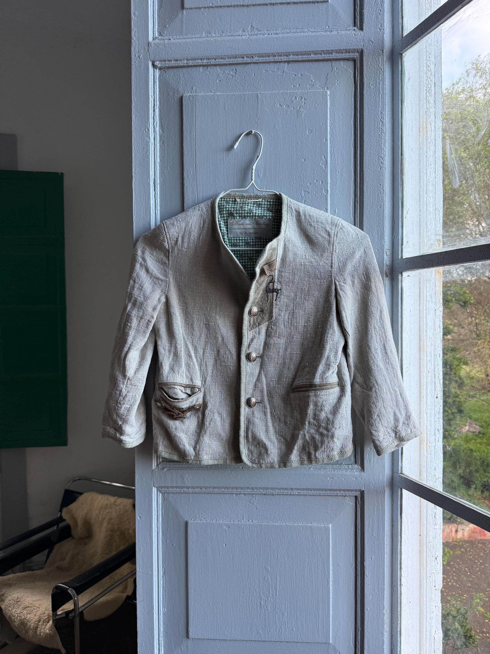 Vintage Linen Jacket for Kids — fabric close-up