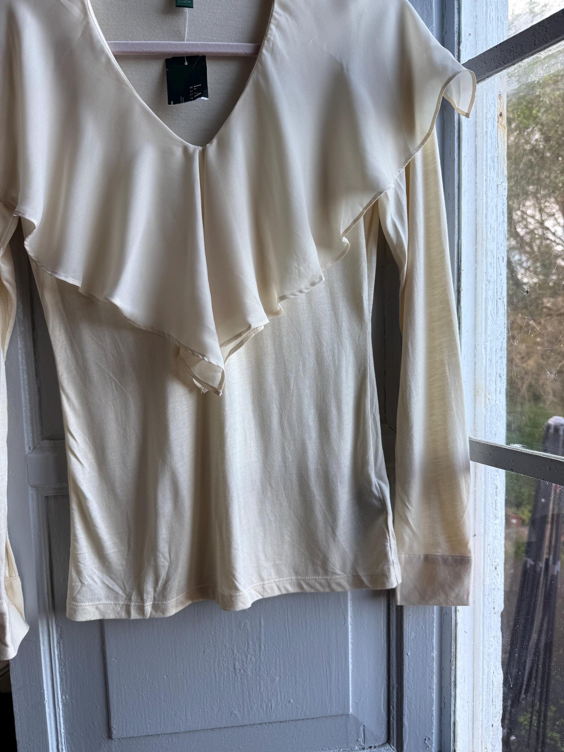 Ralph Lauren Off-White Ruffle Neck Blouse — additional view 6