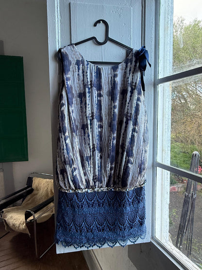 Silk Blue Tie Dye Bow Dress — fabric close-up