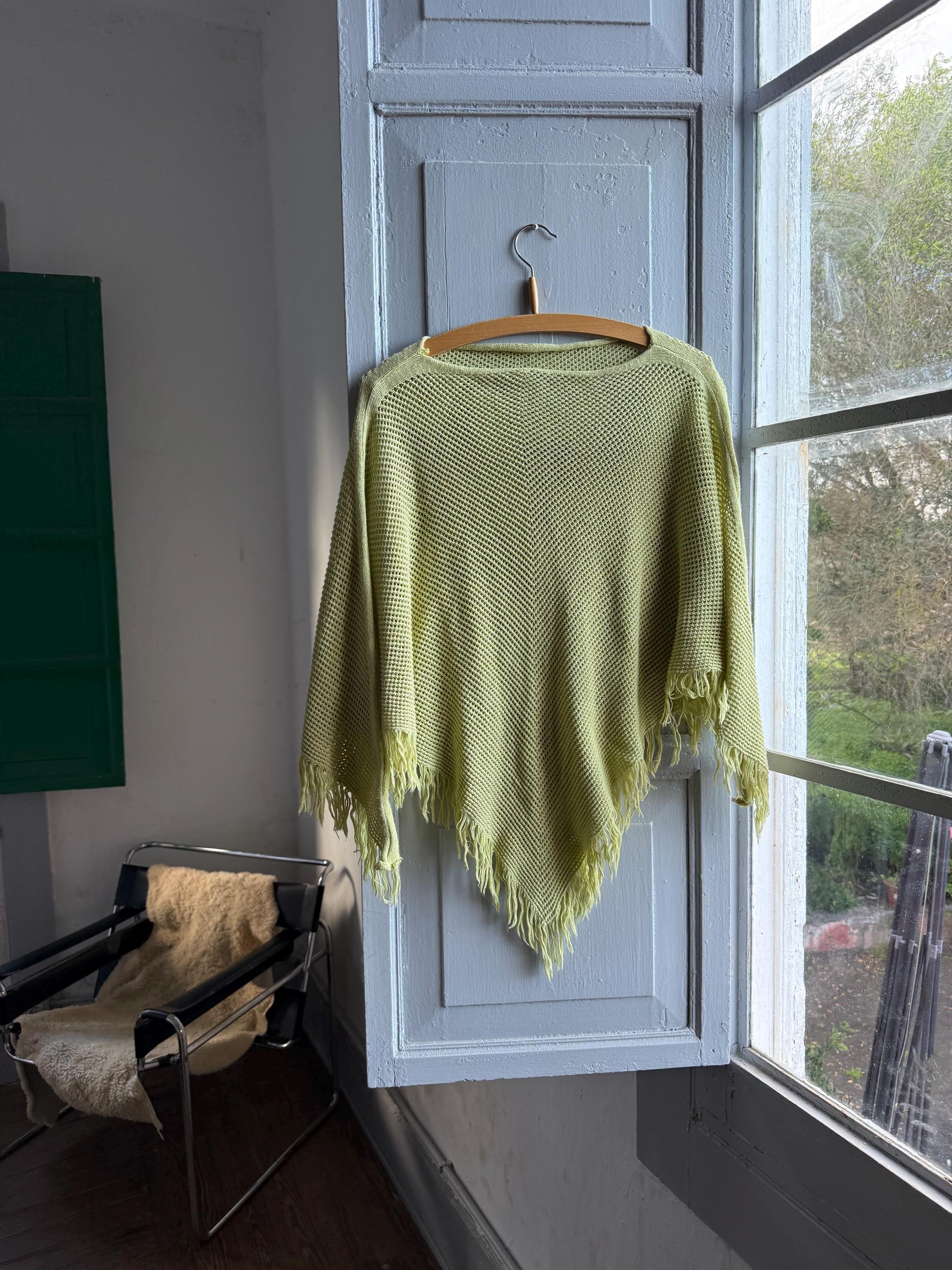 Vintage Green Kids' Poncho, Open Knit — fabric close-up