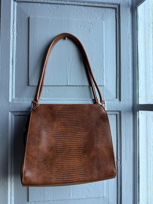 Vintage Brown Faux Snake Leather Handbag — detail