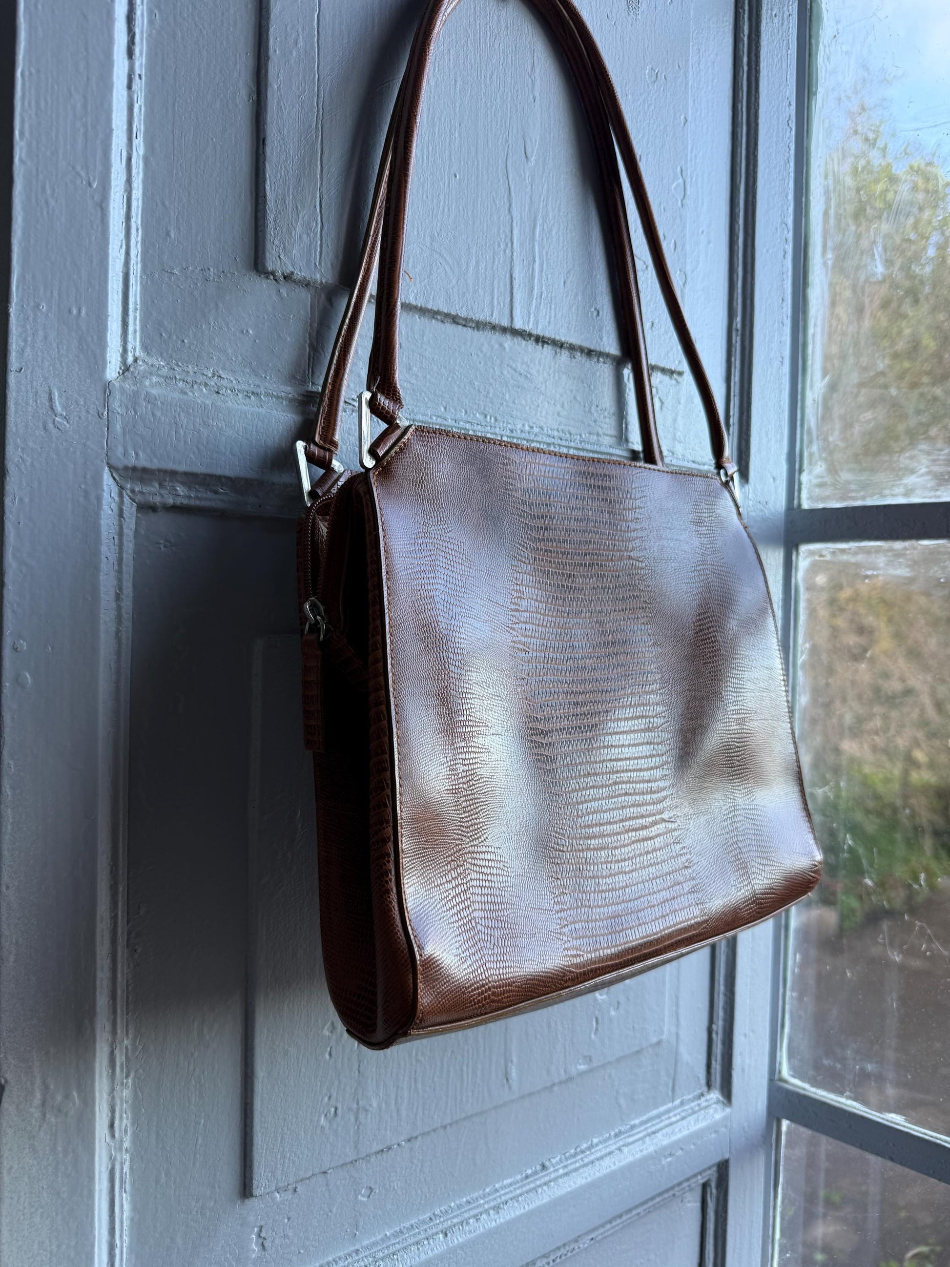 Vintage Brown Faux Snake Leather Handbag — additional view 7