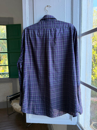 Vintage Ralph Lauren Blue Plaid Shirt — fabric close-up