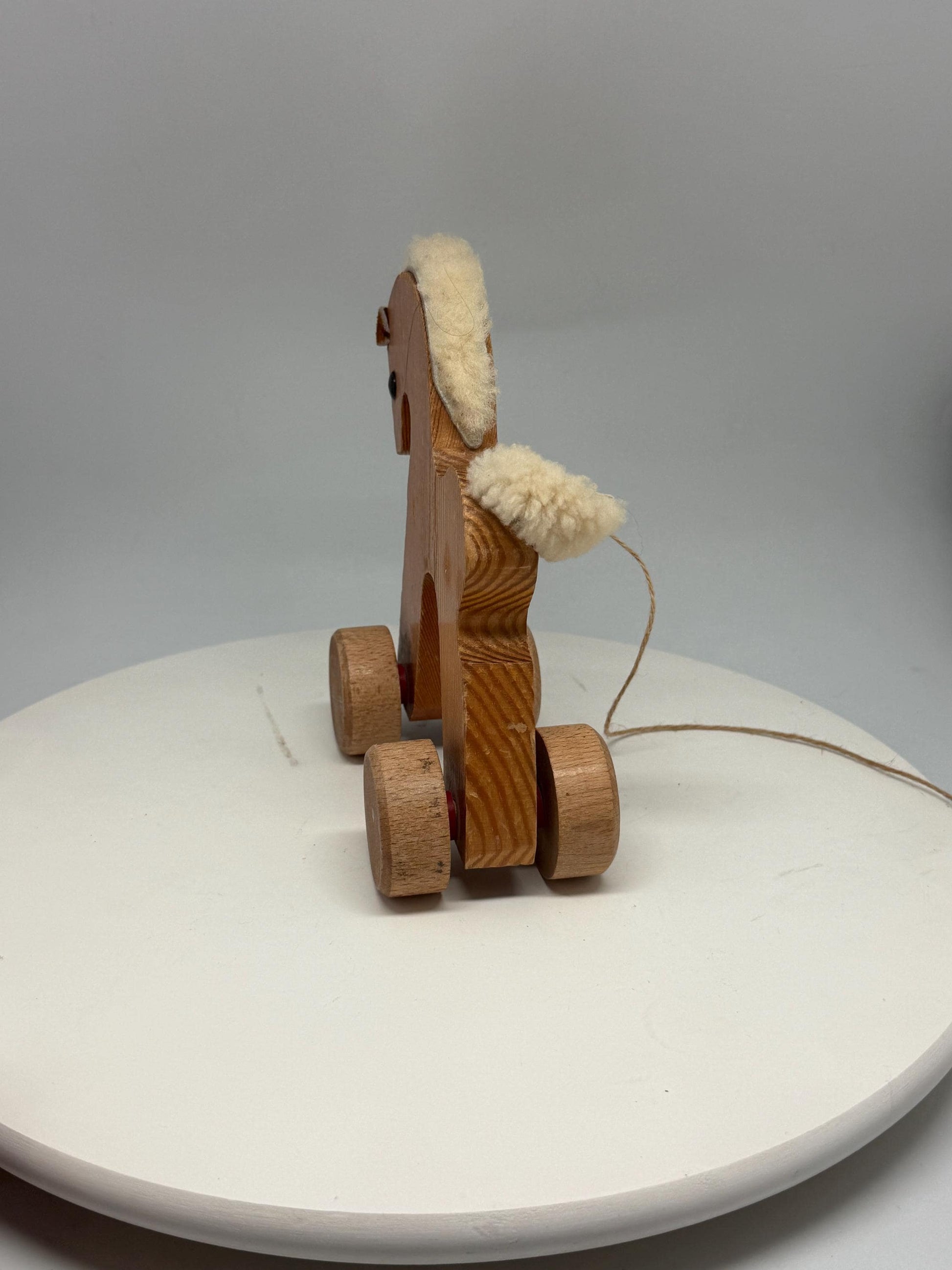 Handmade Vintage Wooden Rolling Playhorse — back view