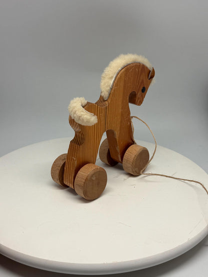 Handmade Vintage Wooden Rolling Playhorse — detail