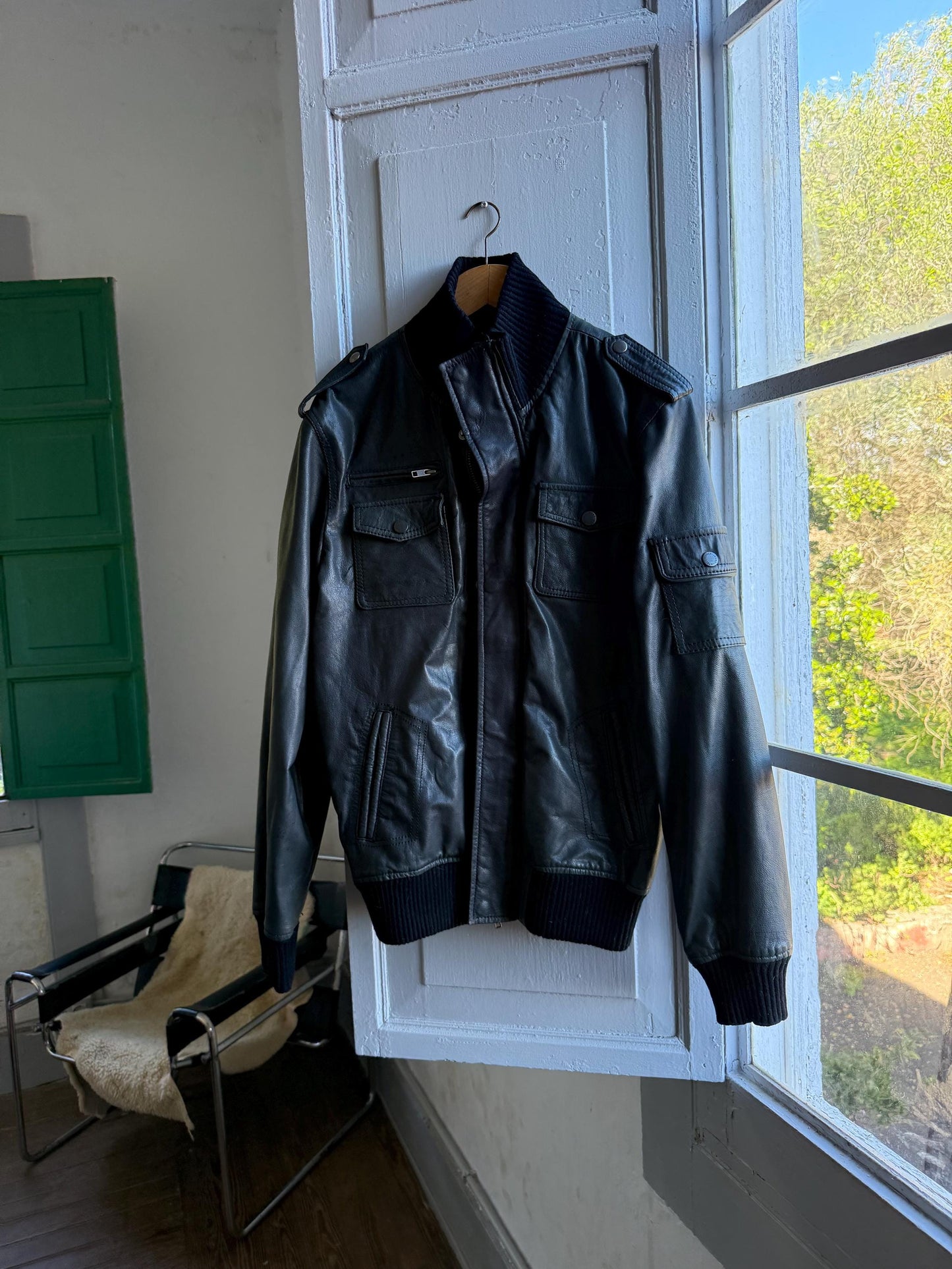Rare Vintage Black Goat Leather Jacket — back view