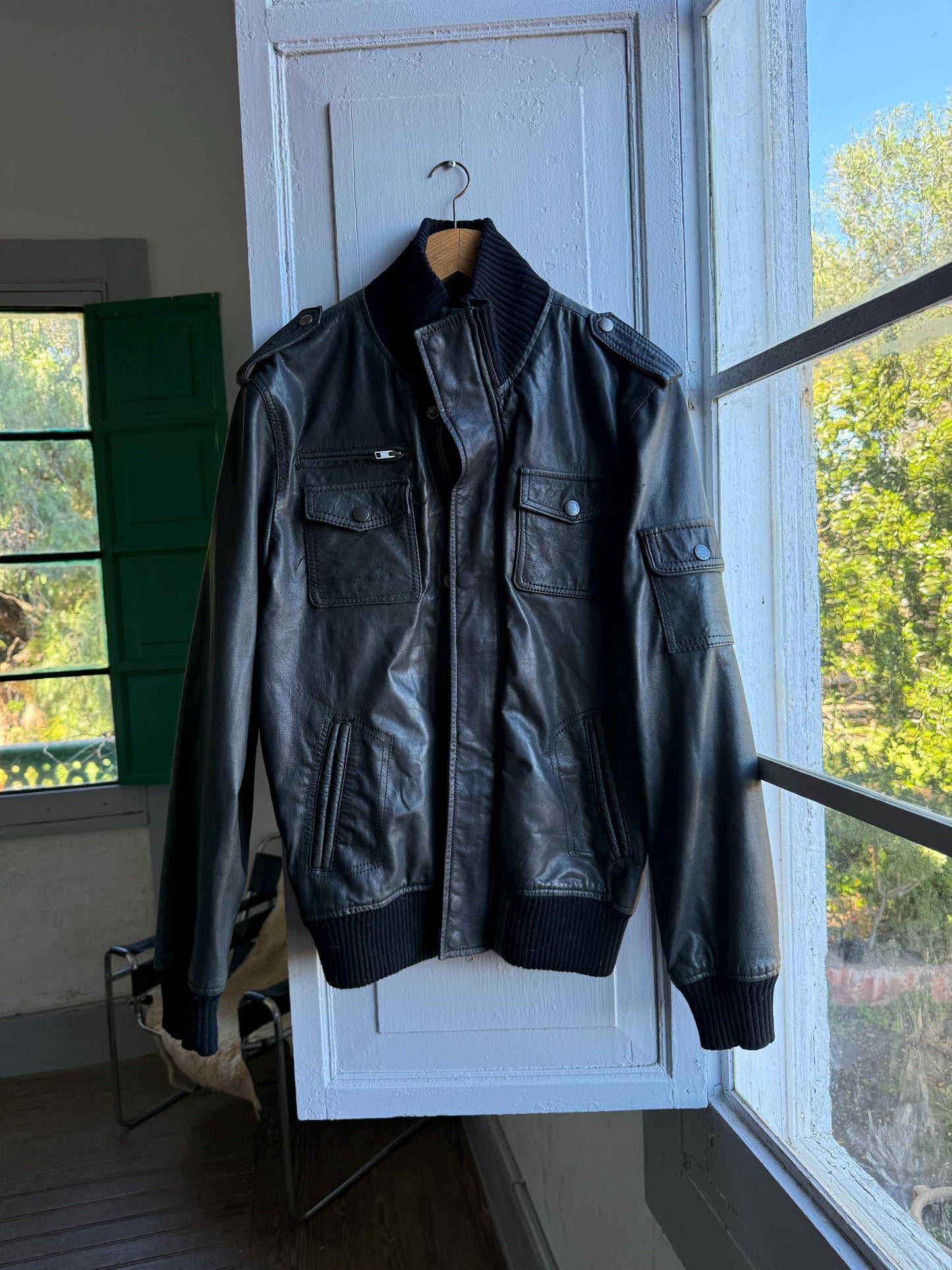 Rare Vintage Black Goat Leather Jacket — fabric close-up