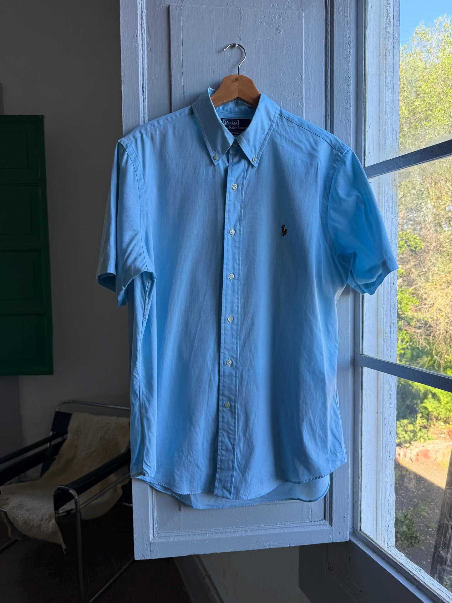 Ralph Lauren light blue polo men shirt, custom fit, Size 16, 40 - 41
